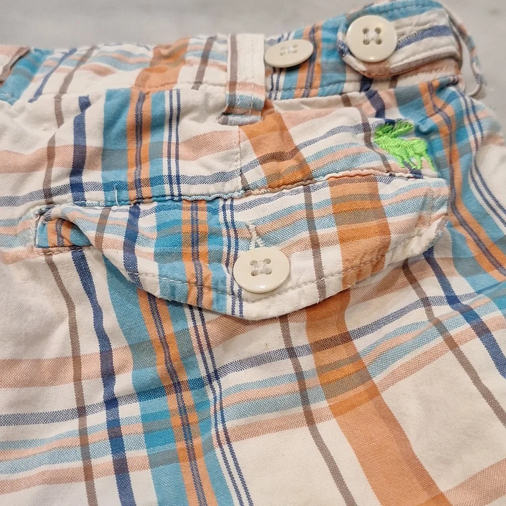 Vintage 90s Y2k Abercrombie & Fitch Frat Boy AS IS Plaid Orange Blue Shorts SzLg